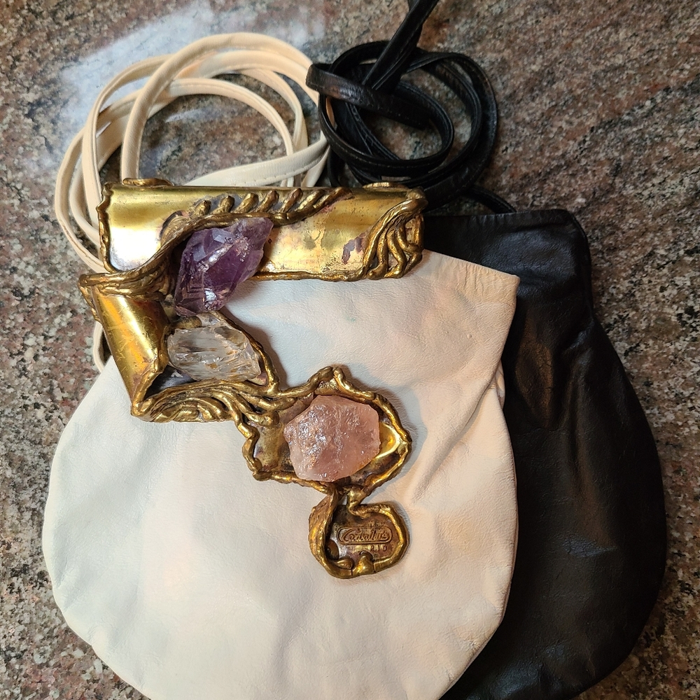 Caavalius Rio crossbody bags-interchangeable.Genuine amethyst-quartz-rose quartz